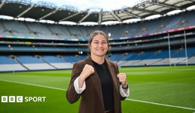 Katie Taylor on the field at Croke Park