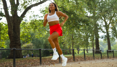 Susie Chan running in a park