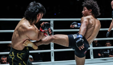 Brazilian MMA fighter Antonio Cesar kicks Lito Adiwang