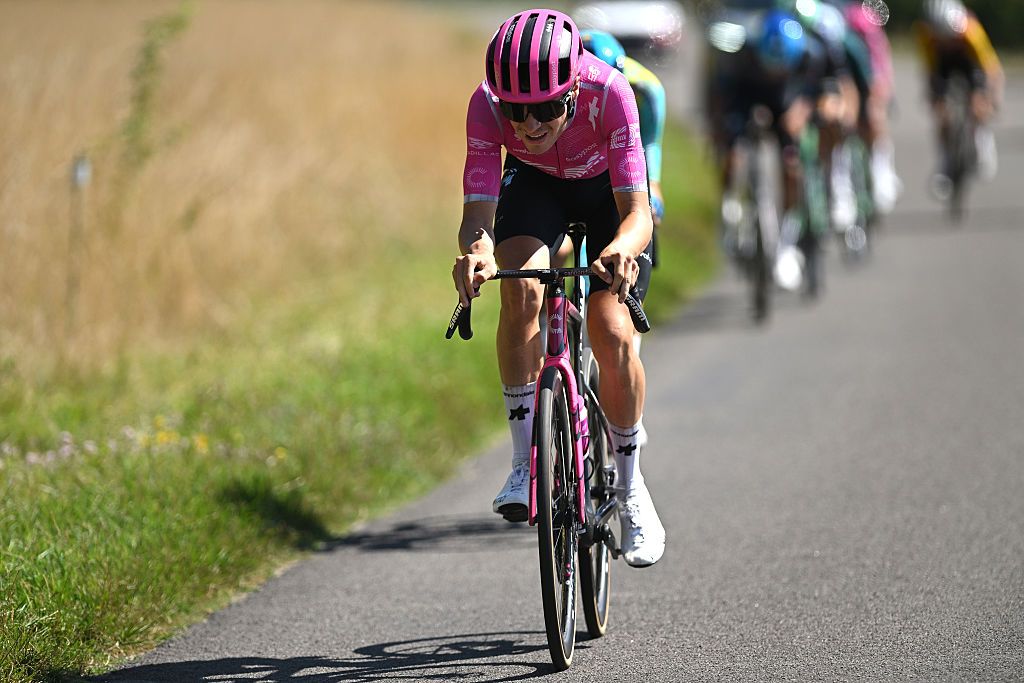 LAGNIEU, FRANCE - JULY 29: Markel Beloki of Spain and Team EF Education - EasyPost attacks in the breakaway during the 38th Tour de l&amp;apos;Ain 2026, Stage 2 a 161.9km stage from Saint-Vulbas to Lagnieu on July 29, 2026 in Lagnieu, France. (Photo by Luc Claessen/Getty Images)