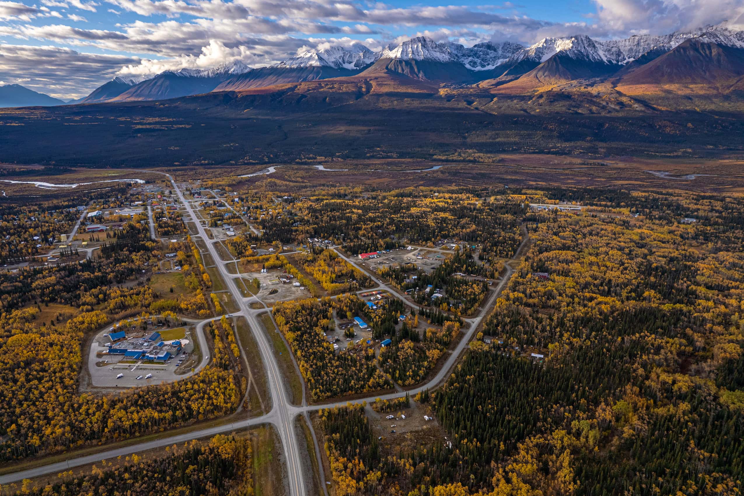 An aerial view of Haines Junction, Yukon.
