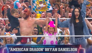Bryan Danielson with Brie Bella and their children