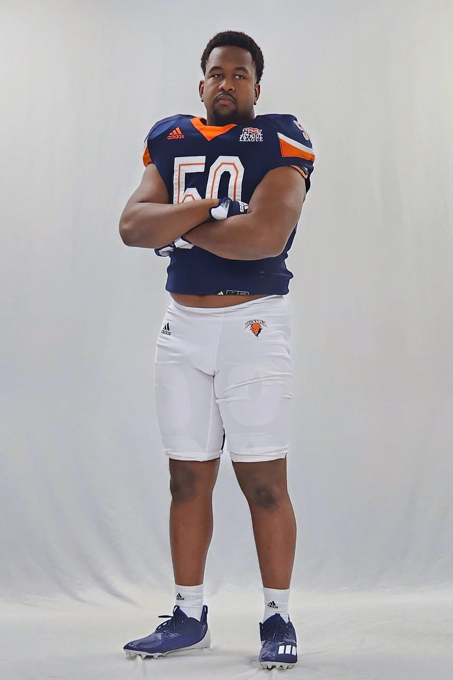 Dickey Jr. poses for a portrait in his football uniform at Bucknell University in Pennsylvania on Dec. 9, 2023