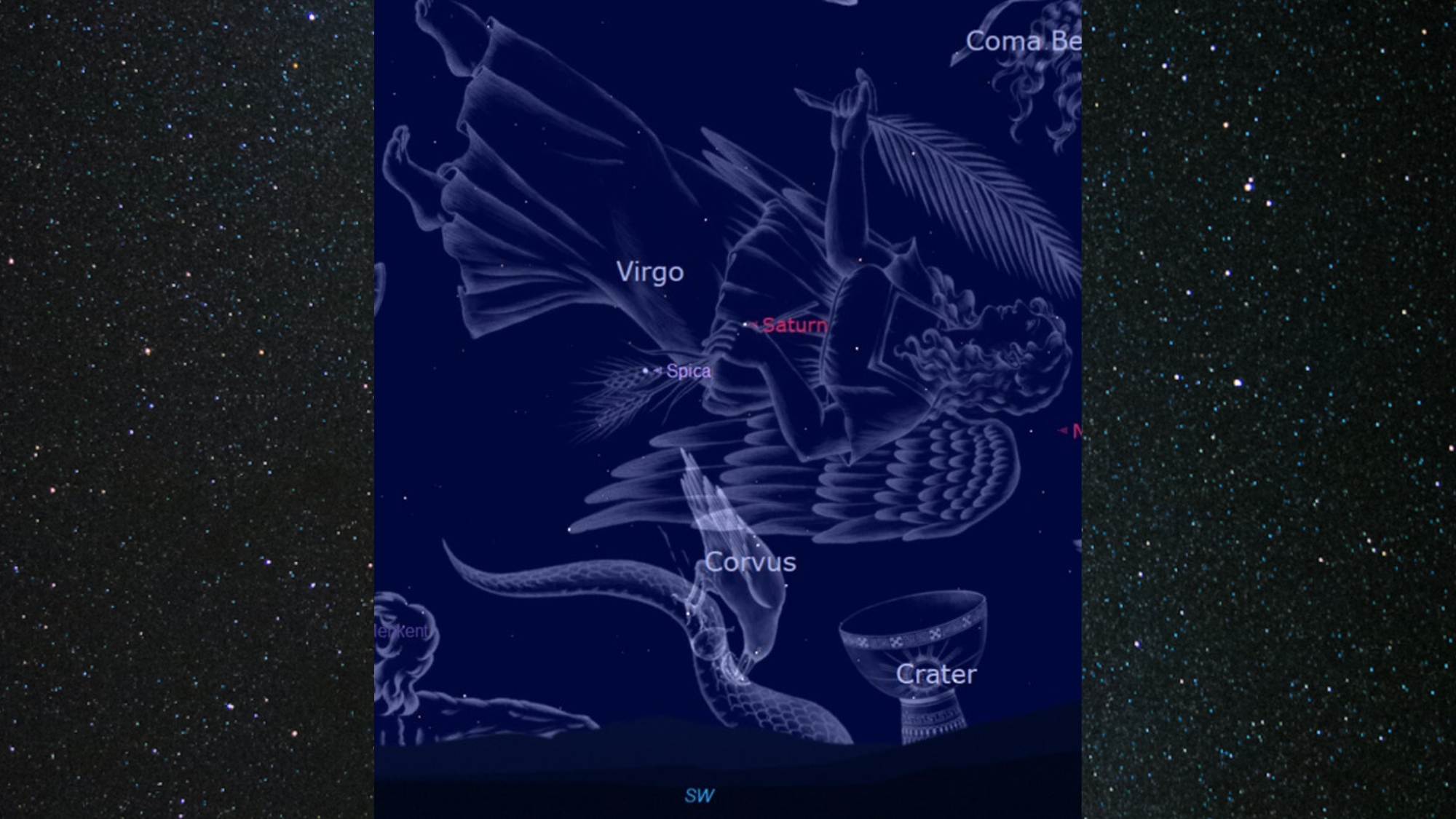 night sky graphic showing the constellation Virgo