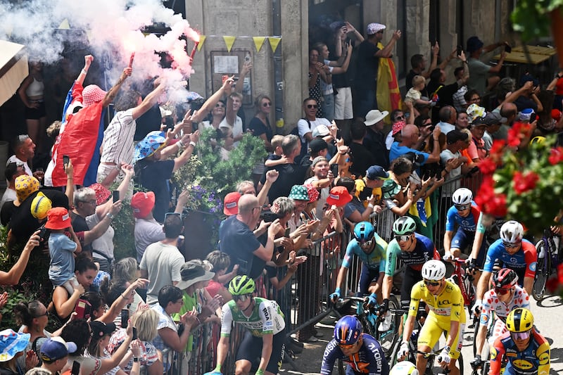 Slovenian Tadej Pogacar, wearing the yellow jersey of leader in the overall ranking, starts stage 13 of the race on Friday. Photograph: David Pintens/Getty