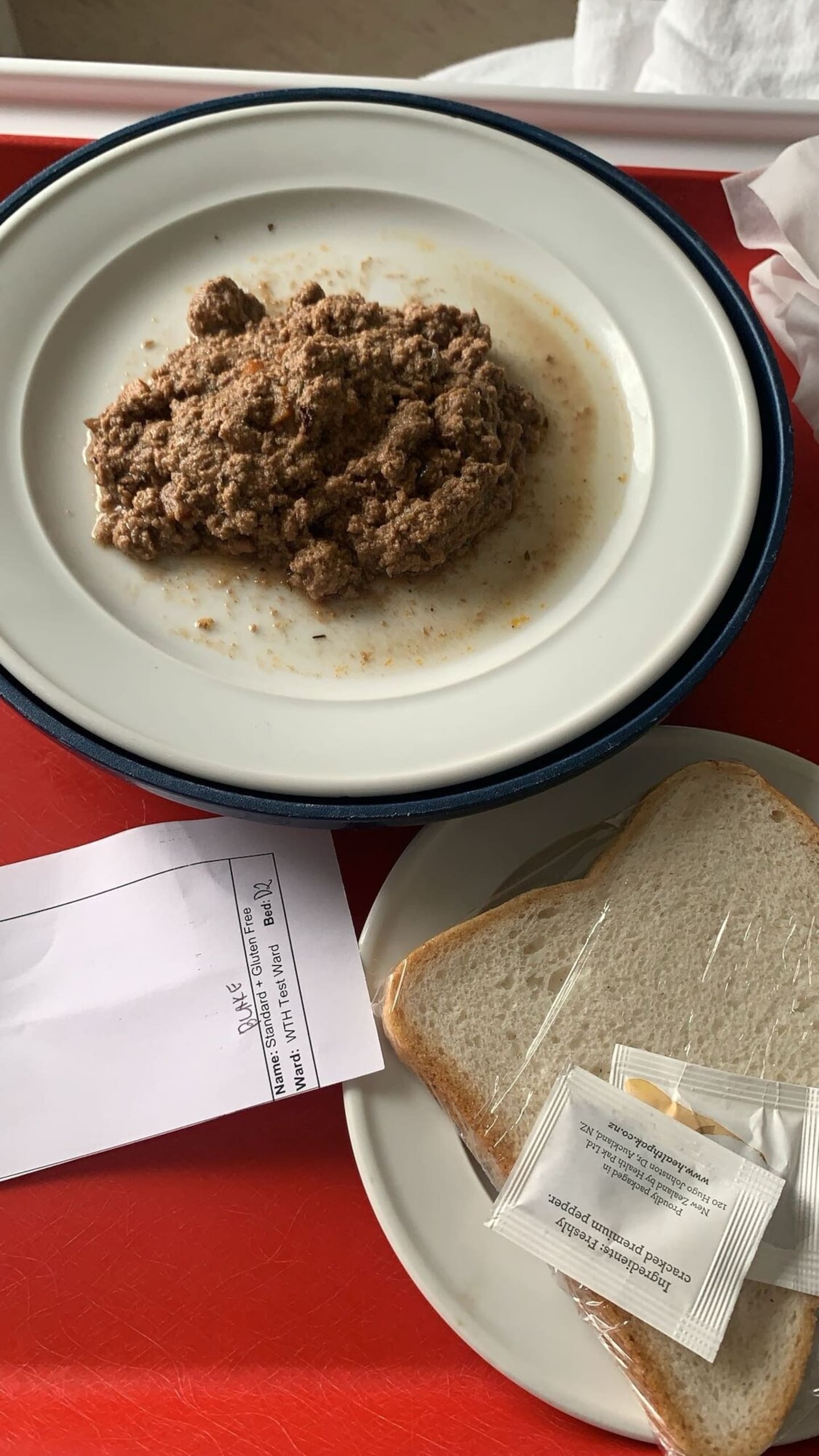 A gluten-free breakfast Adele Blake was served at Waitākere Hospital.