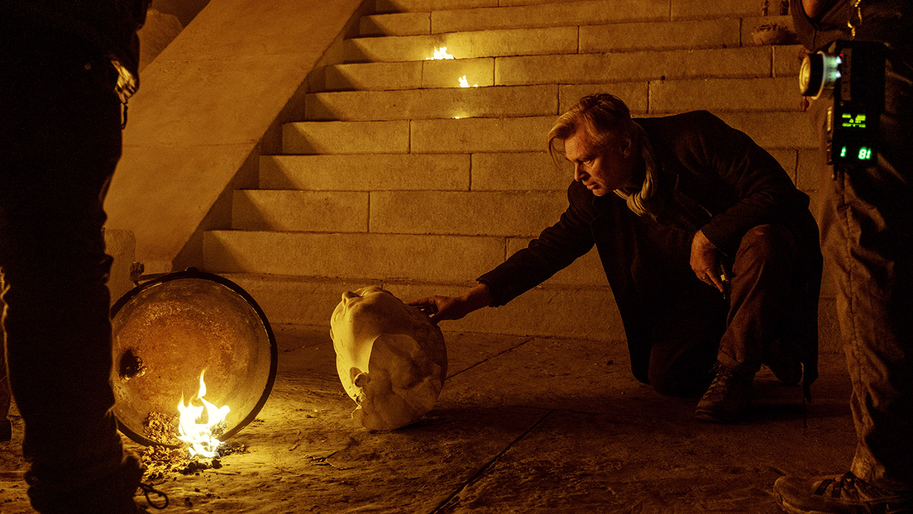 Director Christopher Nolan on the set of his film The Odyssey, written, produced, and directed by Christopher Nolan.