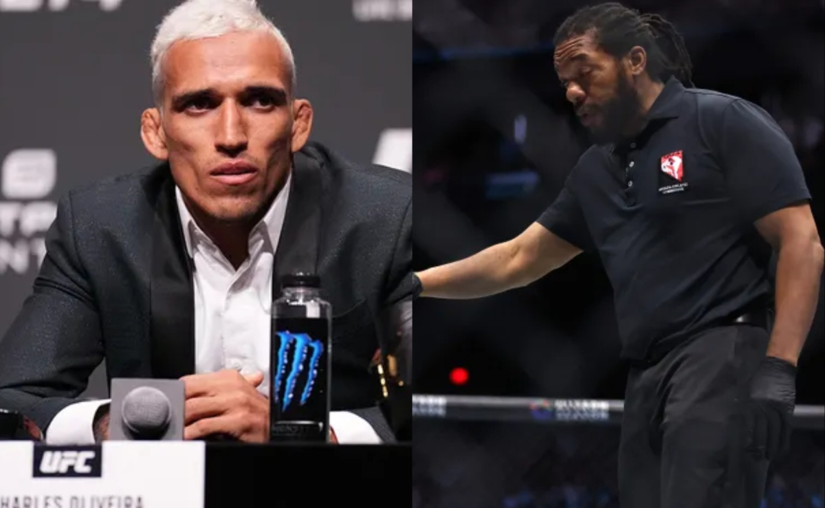Charles Oliveira questions Herb Dean's officiating