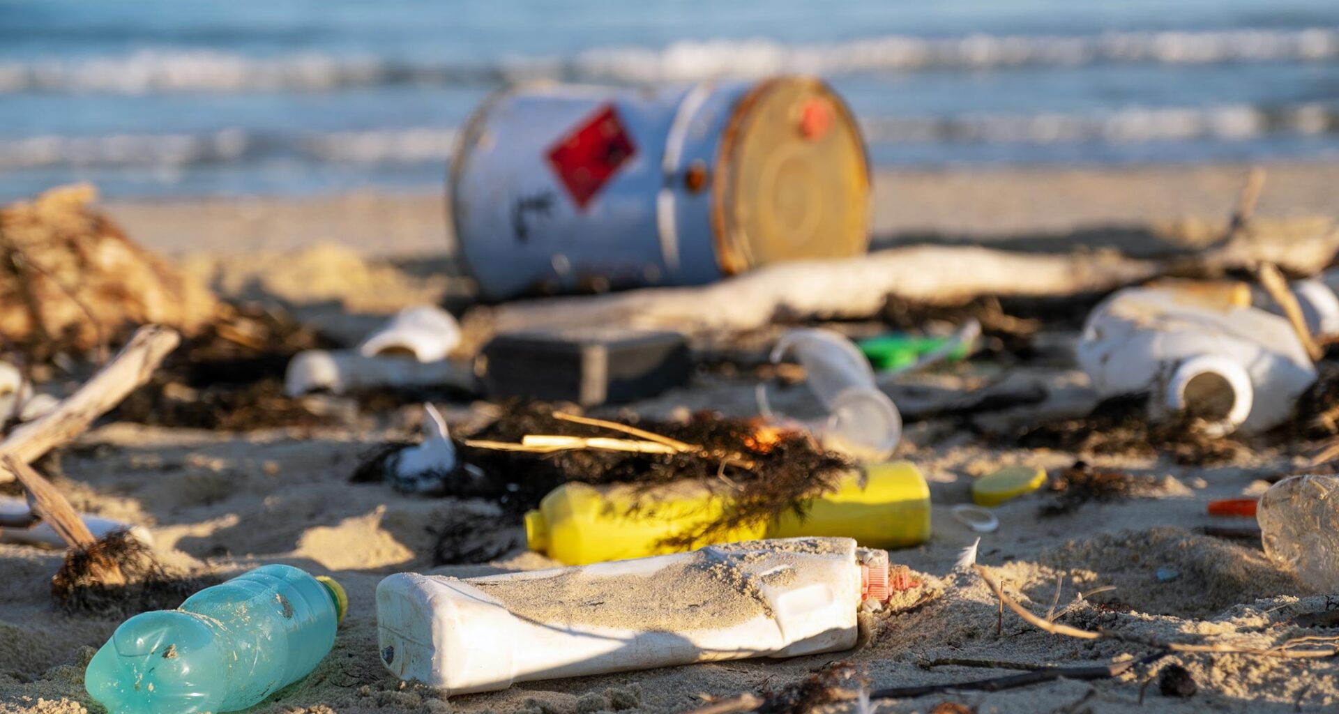 Coastal Pollution Scene Beach Trash