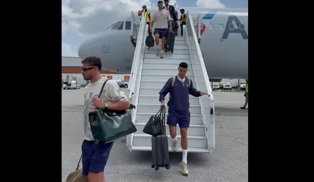 cristiano ronaldo arrives at toronto pearson airport in mississauga.