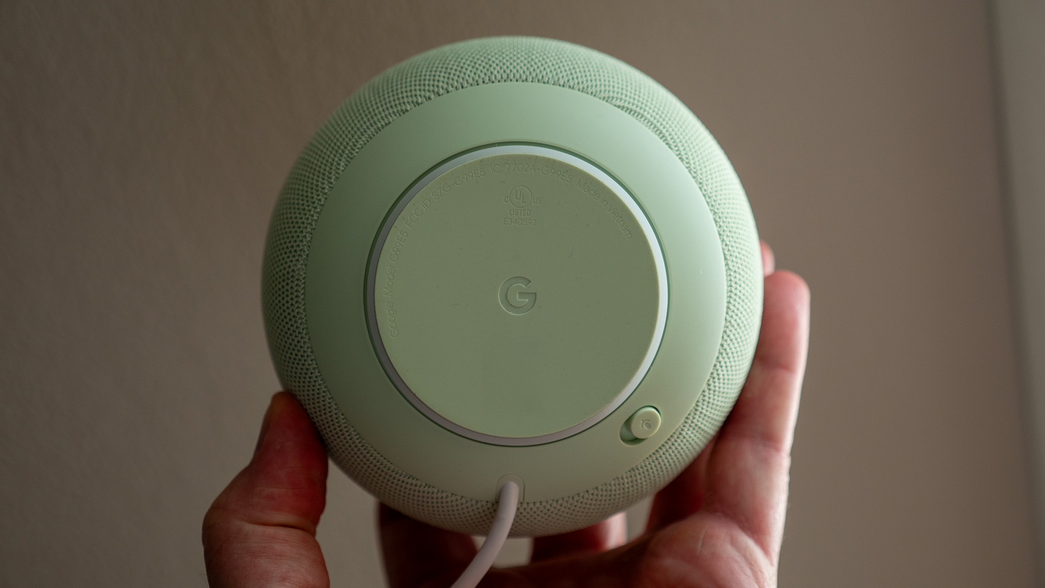 The underside of the Jade Google Home Speaker