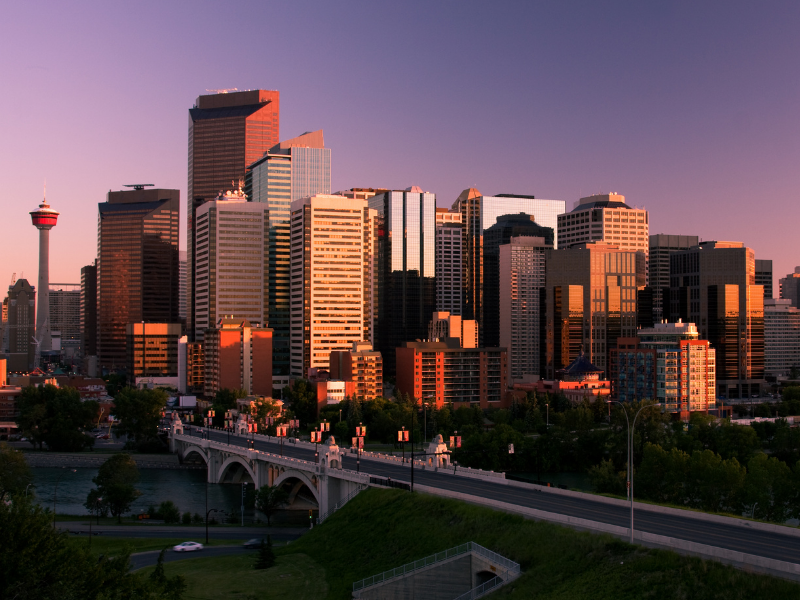 The Calgary skyline at sunrise