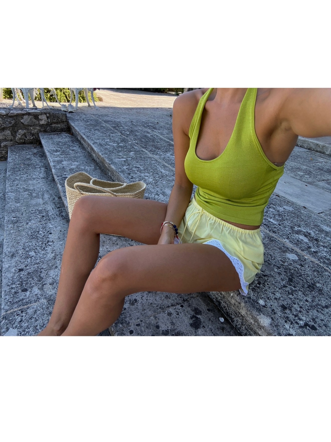 Marianne Smyth in tennis ball yellow Posse shorts.