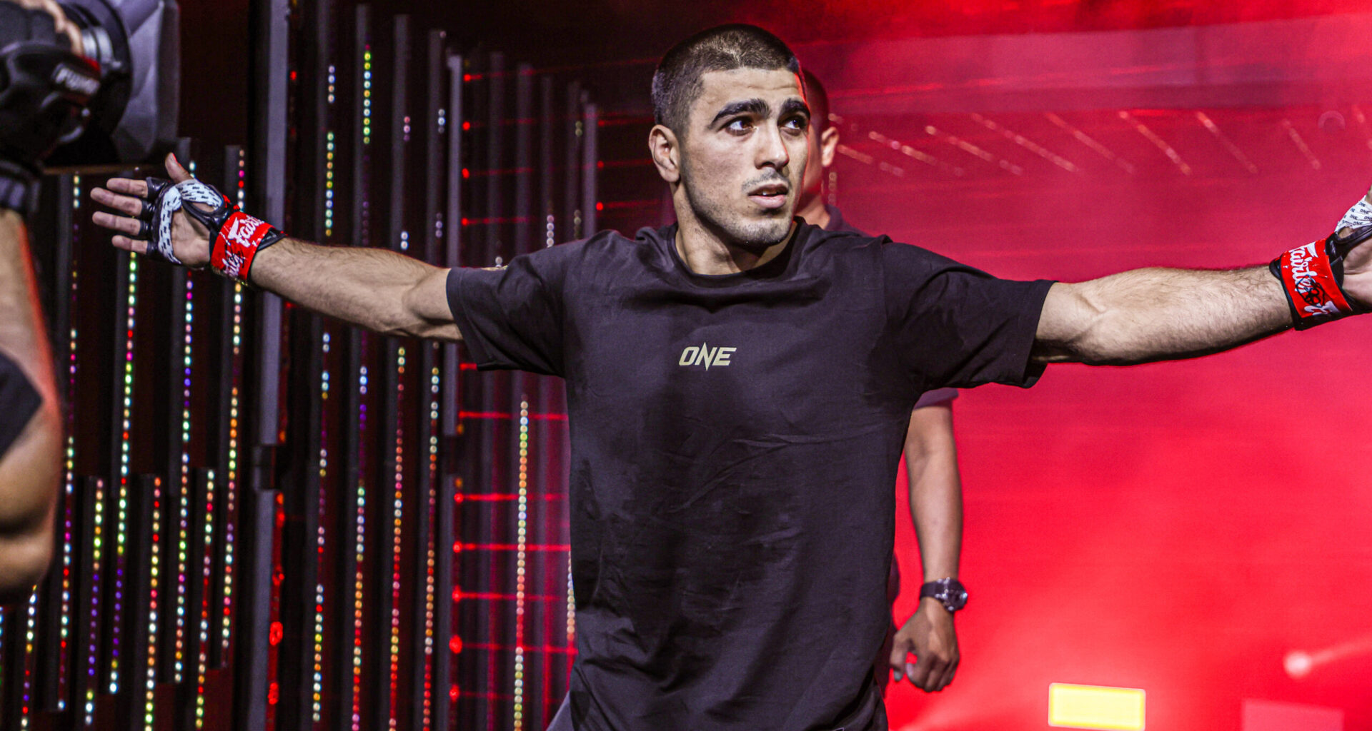 Elbek Alyshov enters the ring against Carlo Bumina ang at ONE Fight Night 37