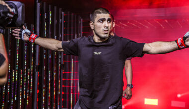 Elbek Alyshov enters the ring against Carlo Bumina ang at ONE Fight Night 37