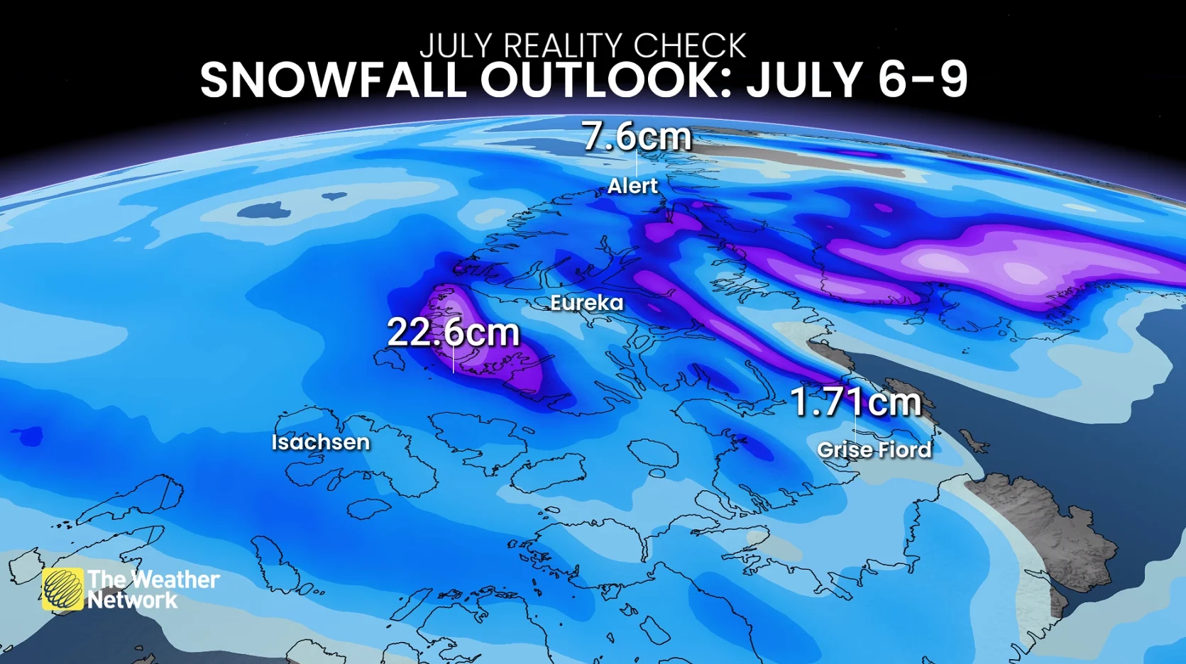Ellesmere Island Northern Canada snowfall outlook - July 6, 2026