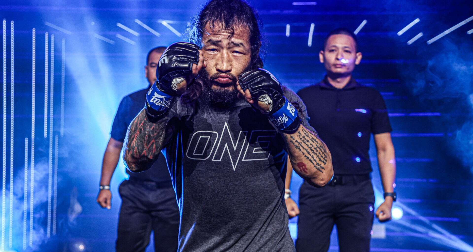 Enkh-Orgil Baatarkhuu walks to the ring for his fight against Aaron Canarte at ONE Fight Night 27.