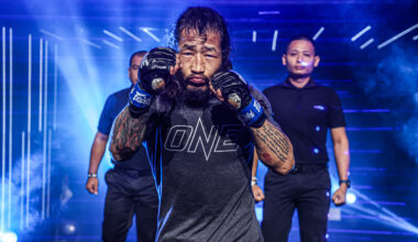 Enkh-Orgil Baatarkhuu walks to the ring for his fight against Aaron Canarte at ONE Fight Night 27.