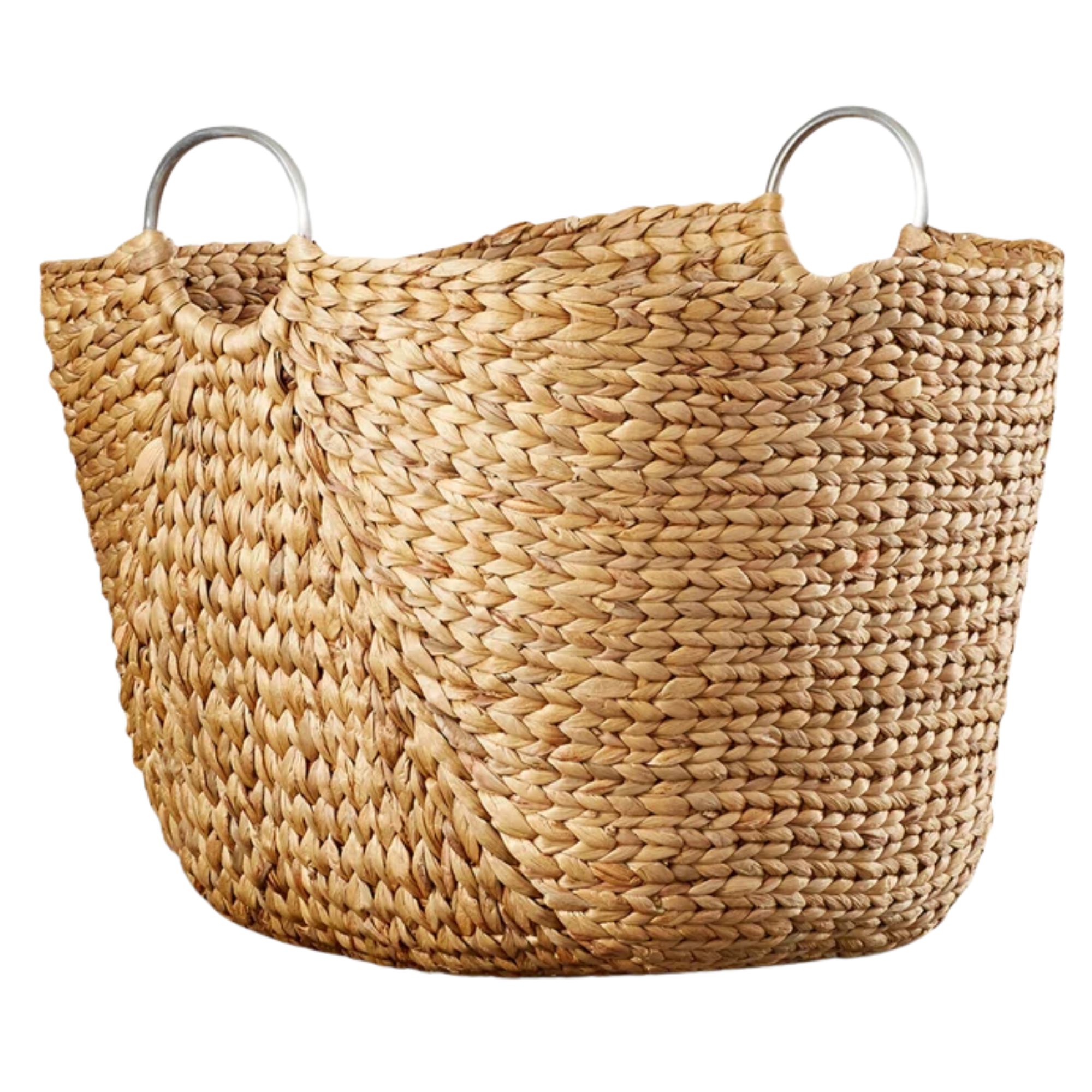 Wicker basket with silver handles