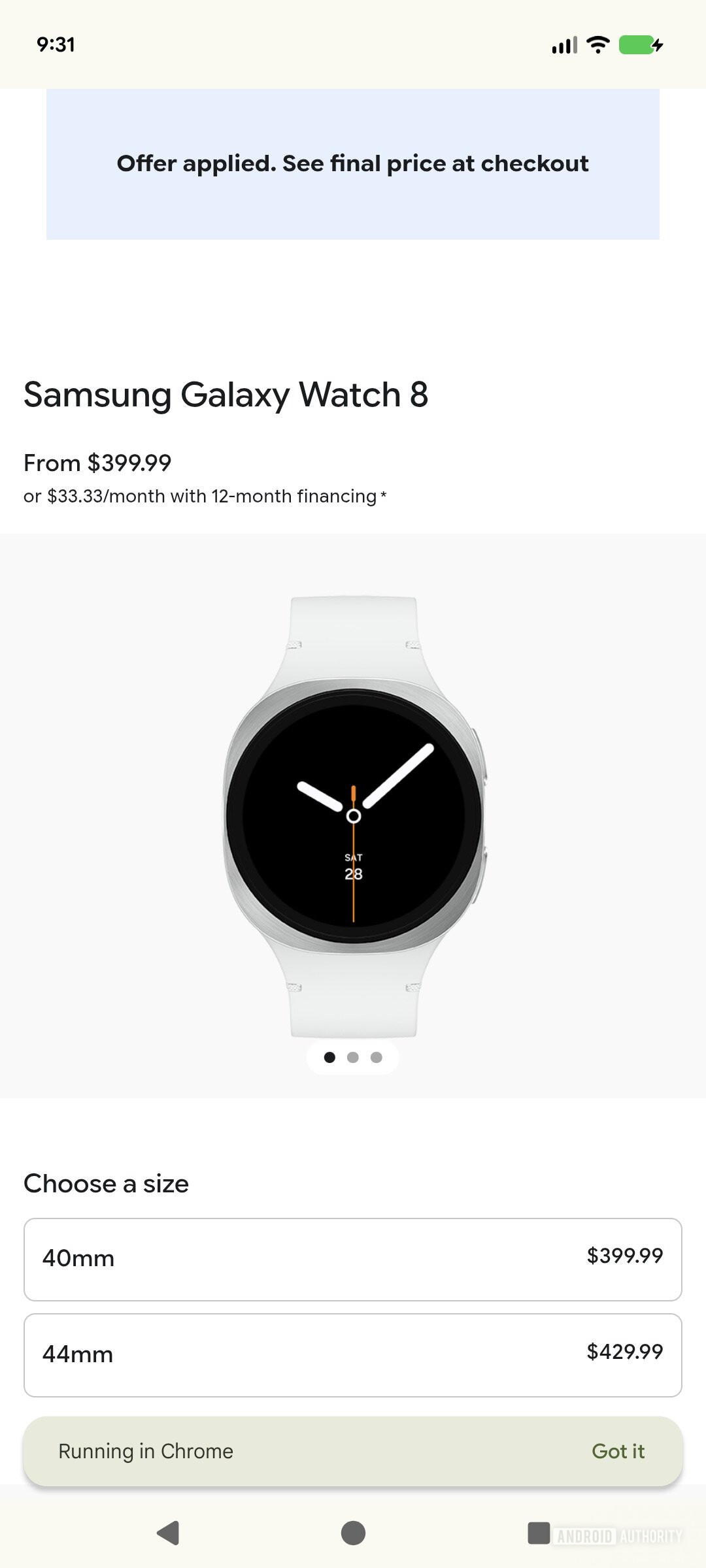 Galaxy Watch 8 Play Store Sales 1 A screenshot of the Google Play Store showing the model selector page of the Galaxy Watch 8.