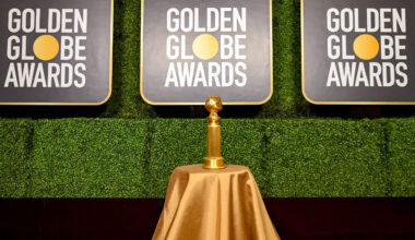 A view of the Golden Globe Trophy on display.