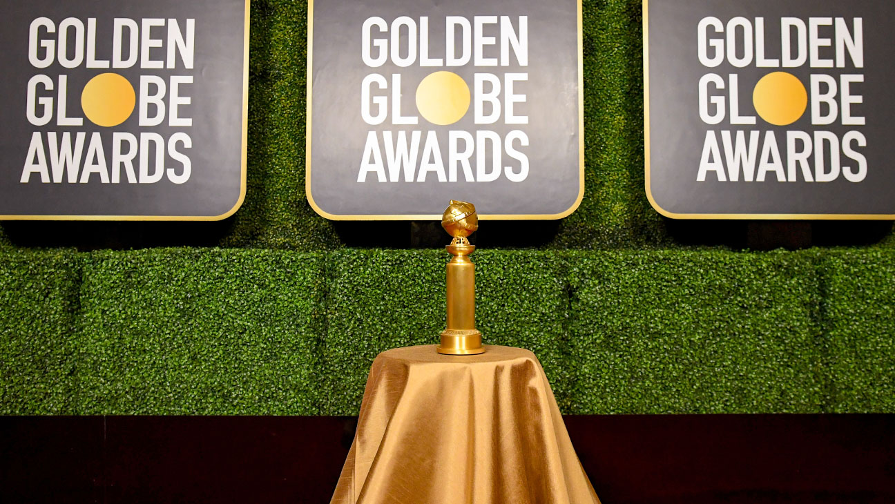 A view of the Golden Globe Trophy on display.