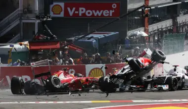 SPA, BELGIUM - AUGUST 28: A general view of the start of the race as cars make their way up Eau