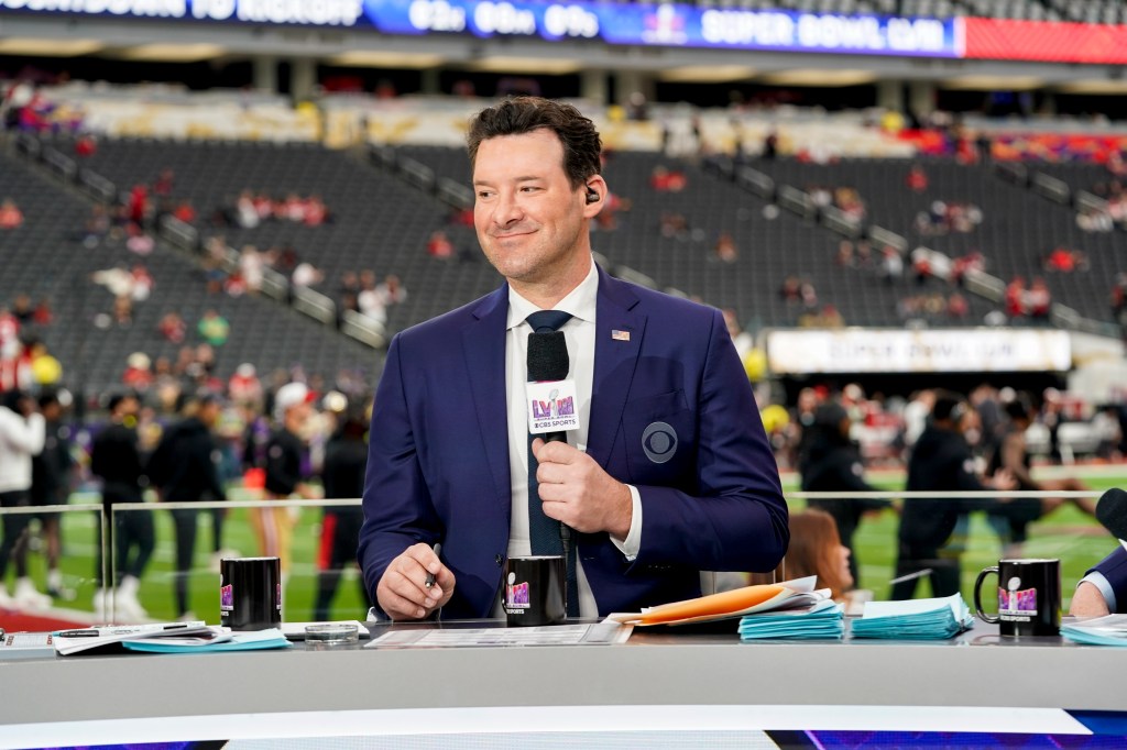 Tony Romo at Super Bowl LVIII on Sunday, February 11, 2024, at Allegiant Stadium in Las Vegas, Nevada.