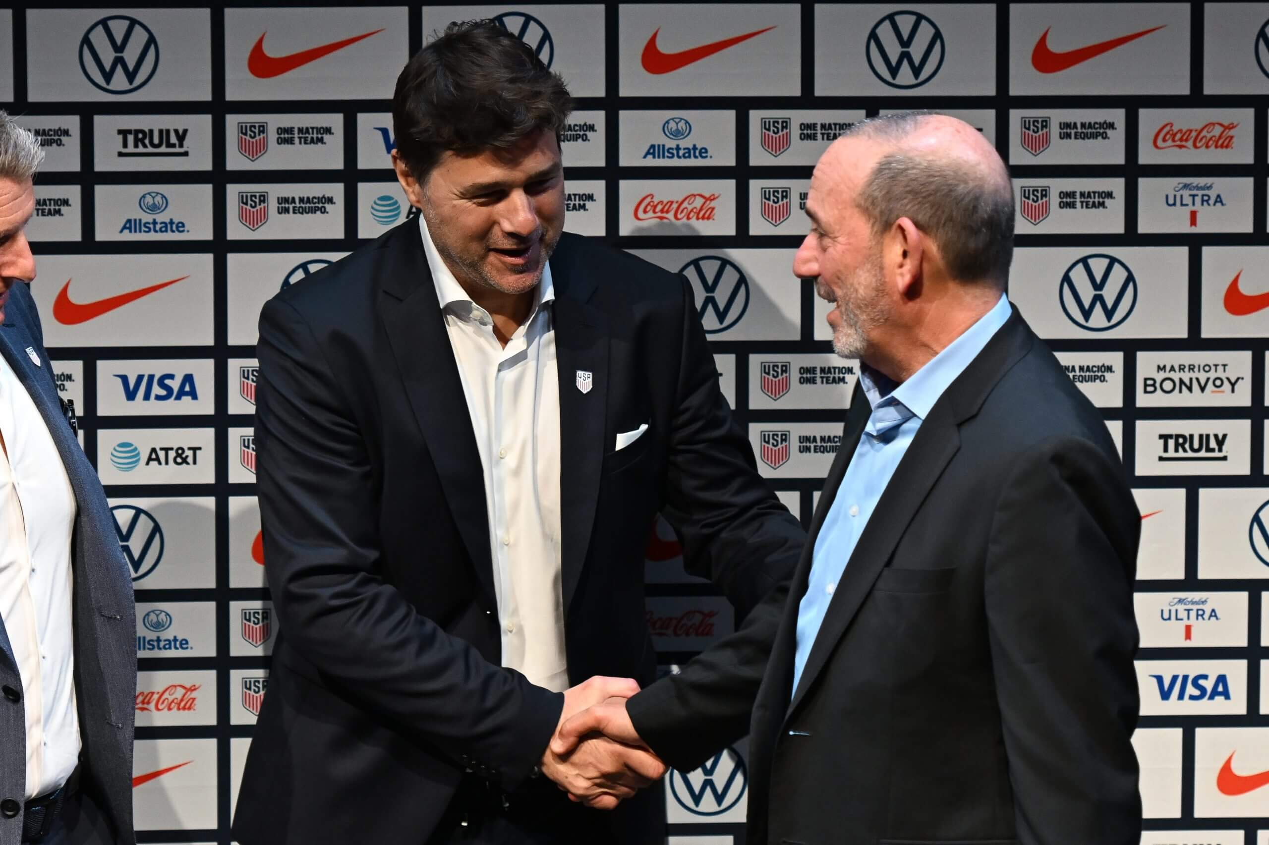 Mauricio Pochettino and MLS commissioner Don Garber