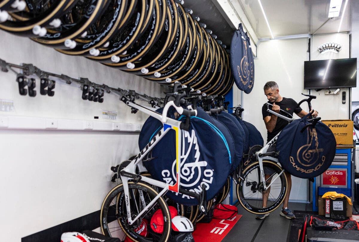 Inside a team's equipment truck at the Tour de France