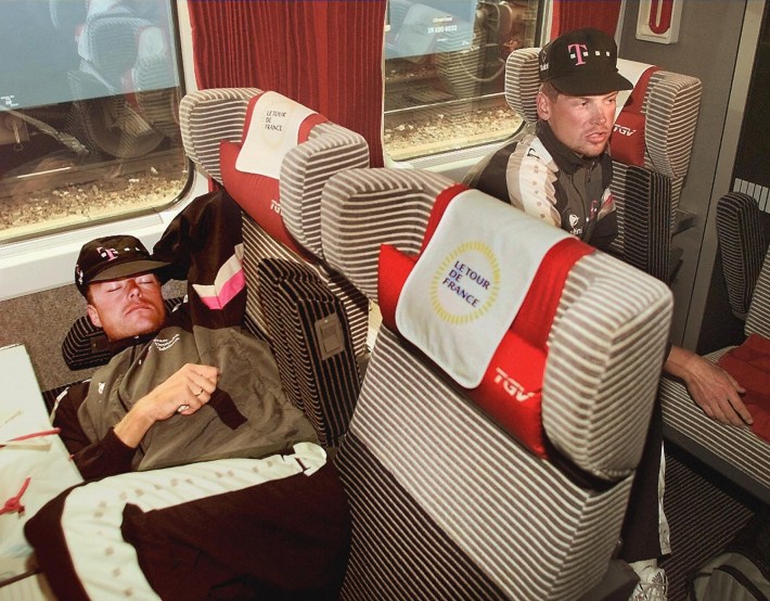 Jan Ullrich watches his teammate nap