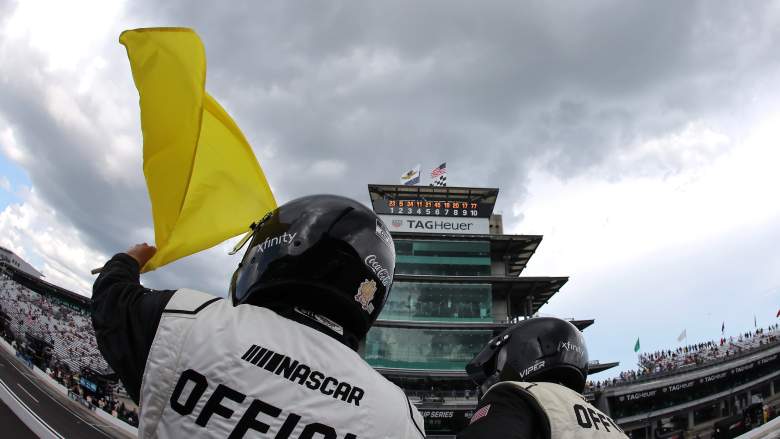 NASCAR Cup Series cars race at Indianapolis Motor Speedway during the Brickyard 400 weekend.