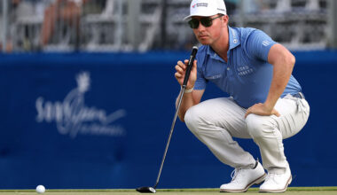 HONOLULU, HAWAII - JANUARY 17: Ben Griffin of the United States lines up a putt on the 18th green during the third round of the Sony Open in Hawaii 2026 at Waialae Country Club on January 17, 2026 in Honolulu, Hawaii.