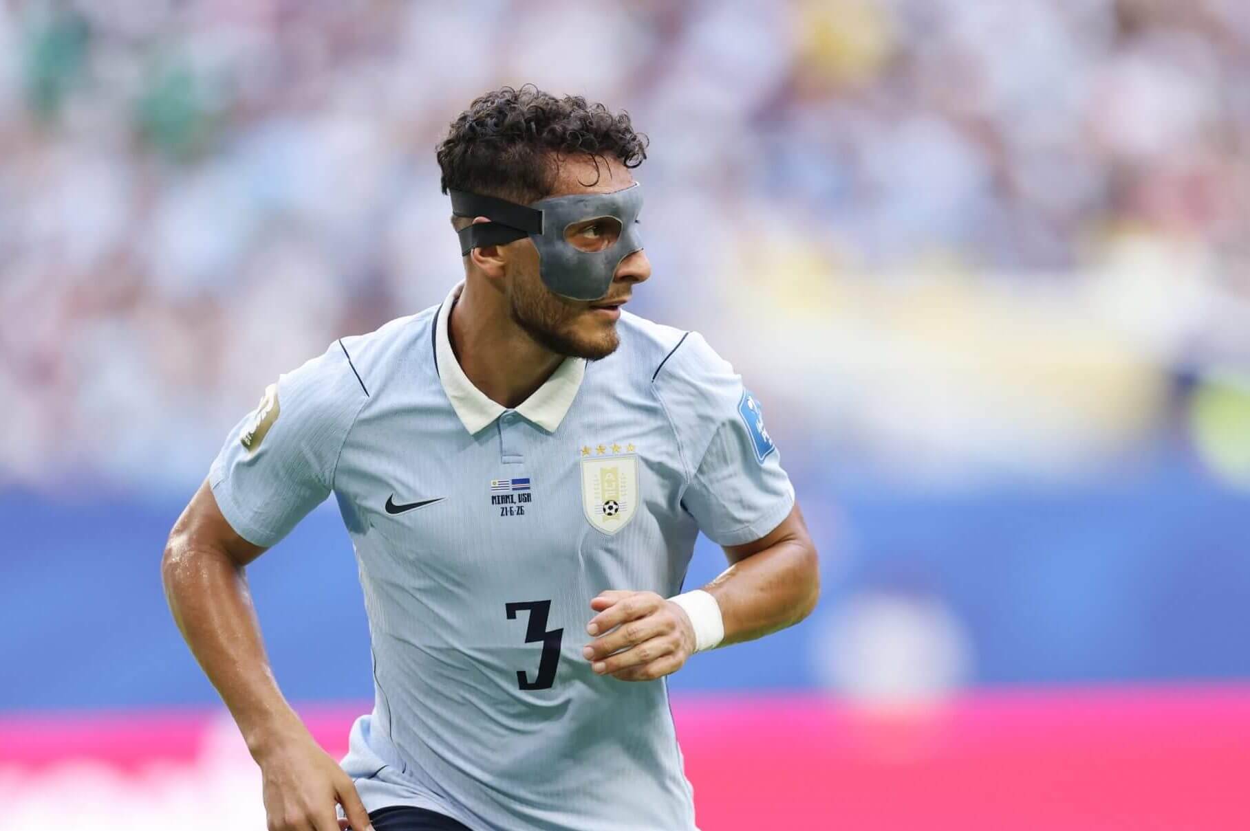 Uruguay's Sebastian Caceres pictured wearing a mask against Cape Verde in Miami