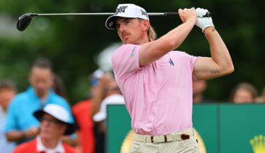 CROMWELL, CT - JUNE 26: Jake Knapp of the United States tees off at the first tee during the second round of the PGA Travelers Championship at TPC River Highlands on June 26, 2026 in Cromwell, Connecticut. (Photo by Rich Graessle/Icon Sportswire via Getty Images)
