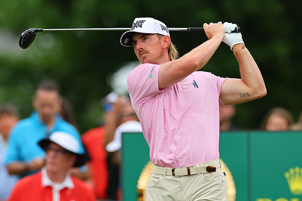 CROMWELL, CT - JUNE 26: Jake Knapp of the United States tees off at the first tee during the second round of the PGA Travelers Championship at TPC River Highlands on June 26, 2026 in Cromwell, Connecticut. (Photo by Rich Graessle/Icon Sportswire via Getty Images)