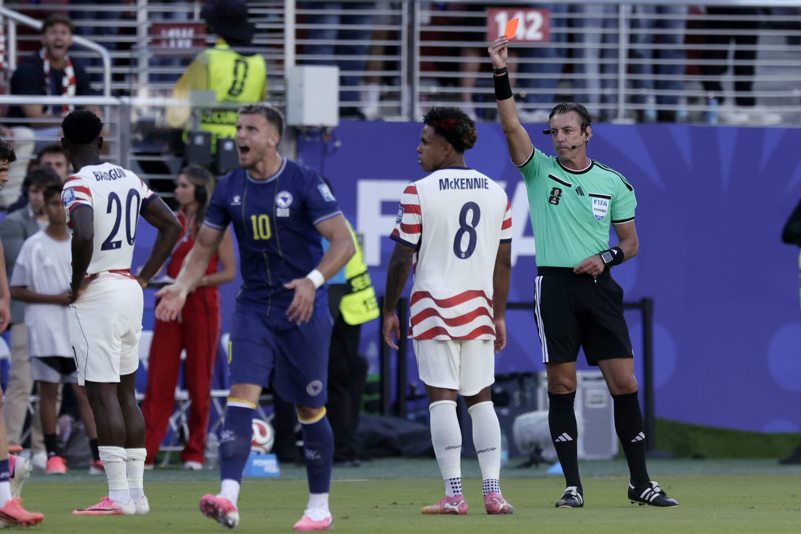 Folarin Balogun sees a red card