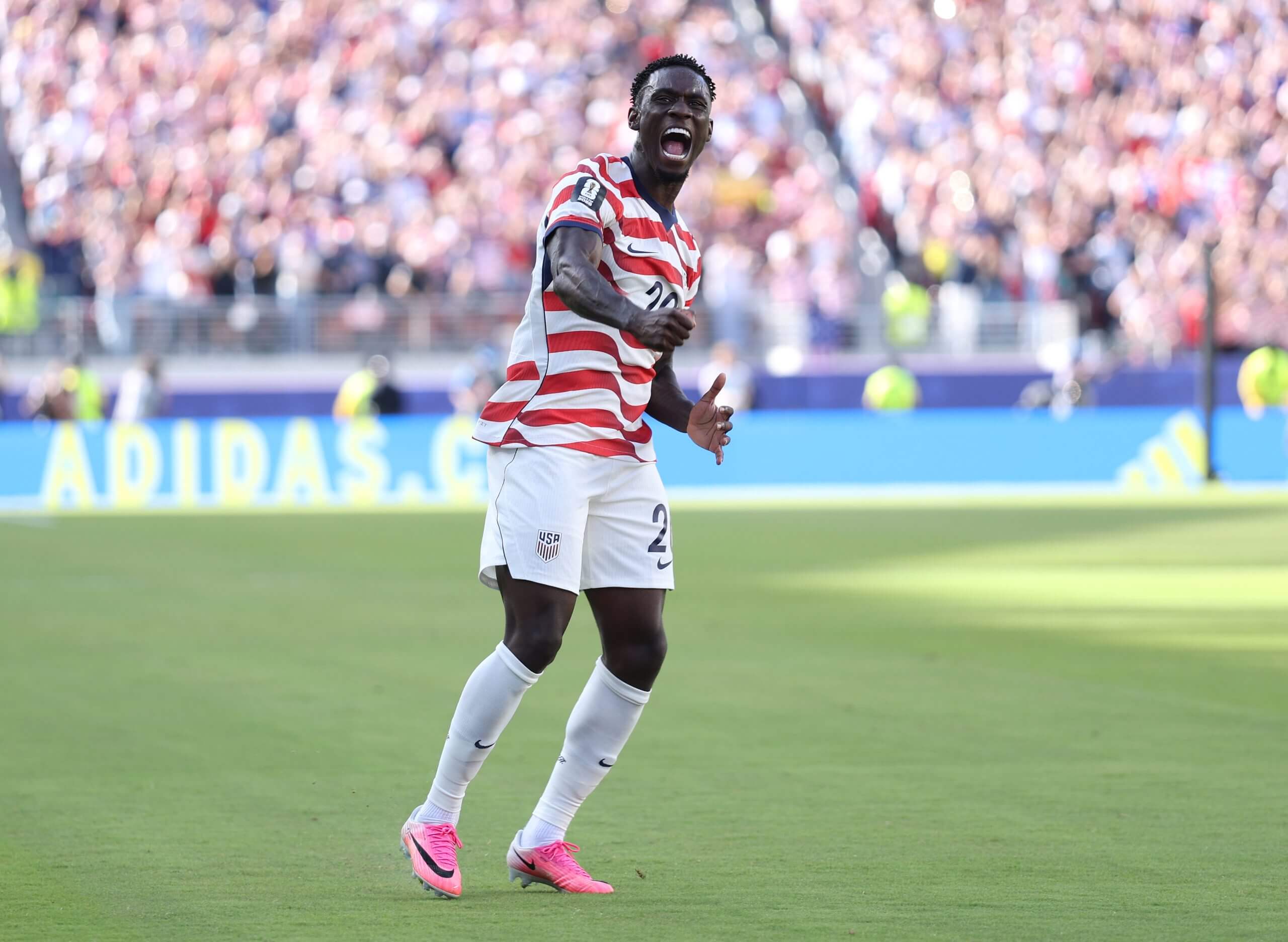 Folarin Balogun celebrates his opening goal against Bosnia and Herzegovina