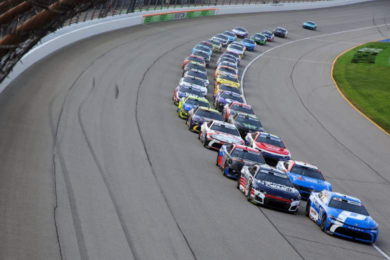 The NASCAR Cup Series field races through the opening laps of the 2026 eero 400 at Chicagoland Speedway.