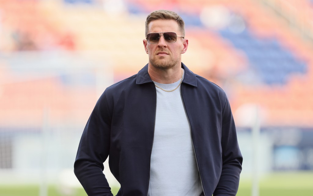 Former NFL great and Minority team owner of the Burnley FC  J. J. Watt watches his team take the field for warm-up before their International Friendly match against Real Salt Lake at America First Field on July 15, 2026 in Sandy, Utah.