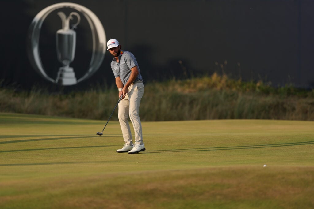Cameron Young of the United States putts on the 17th green on day one of the The 154th Open Championship at Royal Birkdale