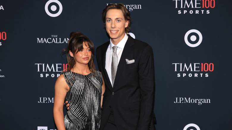 Carson Hocevar and Tabitha Swatosh pose together on the red carpet at the TIME100 Sports Gala in New York City.