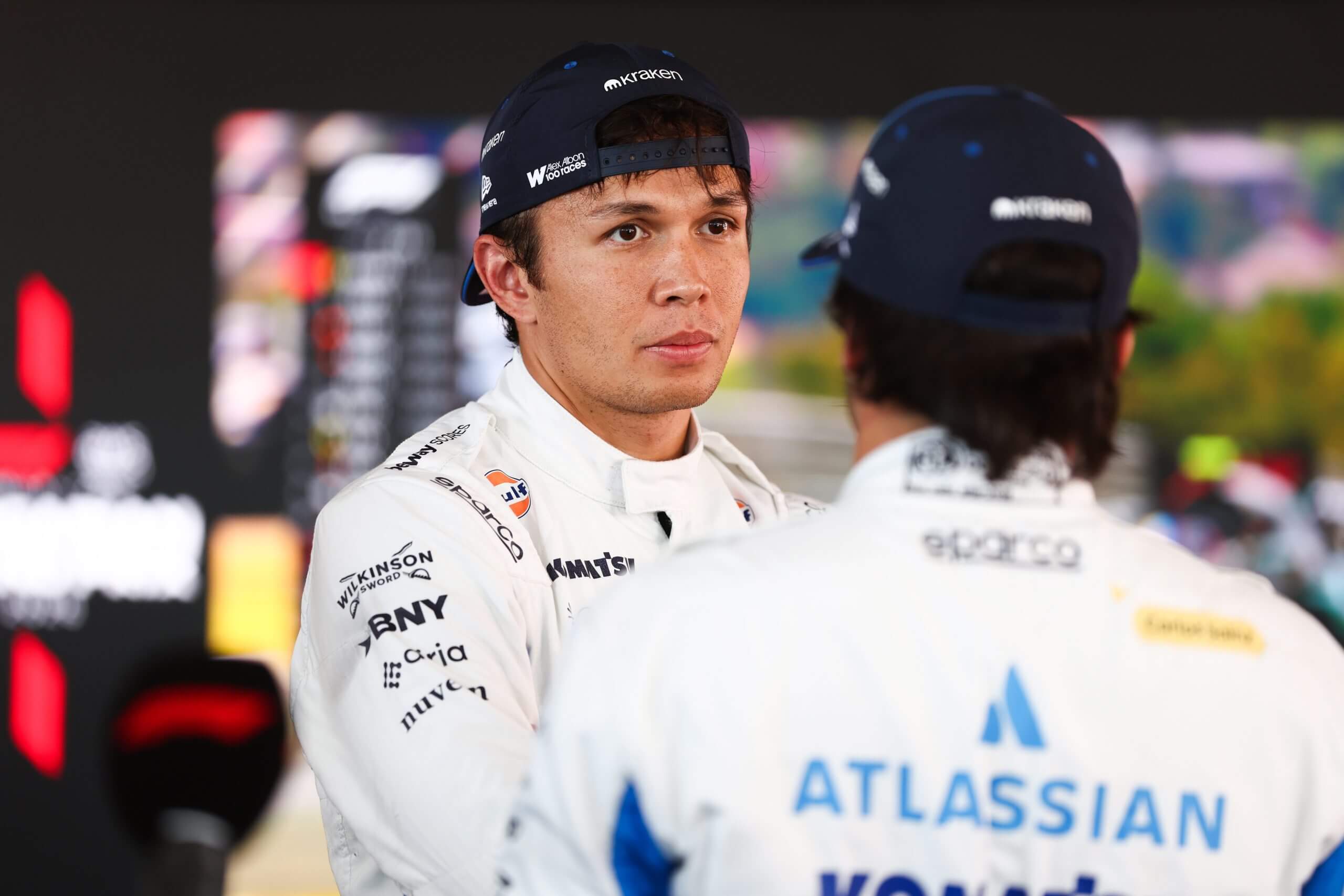 Alex Albon speaks to Carlos Sainz during qualifying during the Hungarian Grand Prix.