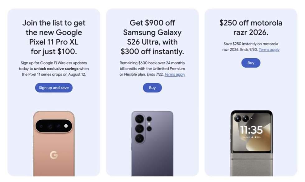 A screenshot of a removed Google Fi ad for the Pixel 11 Pro XL, via Droid Life