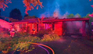 Part of home collapses as firefighters tackle blaze