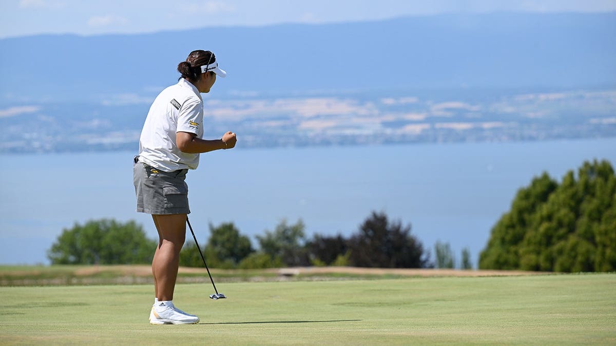 Haeran Ryu celebrates on the 15th green at Evian Resort Golf Club.