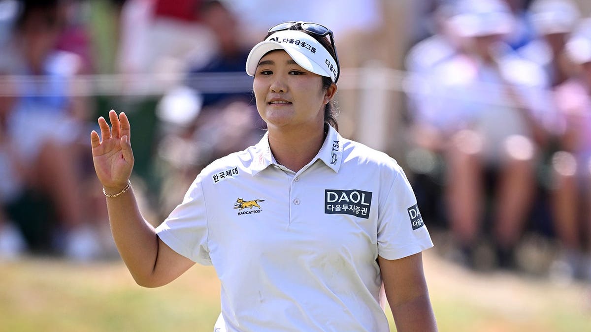 Haeran Ryu reacts on the 18th green at Evian Resort Golf Club.