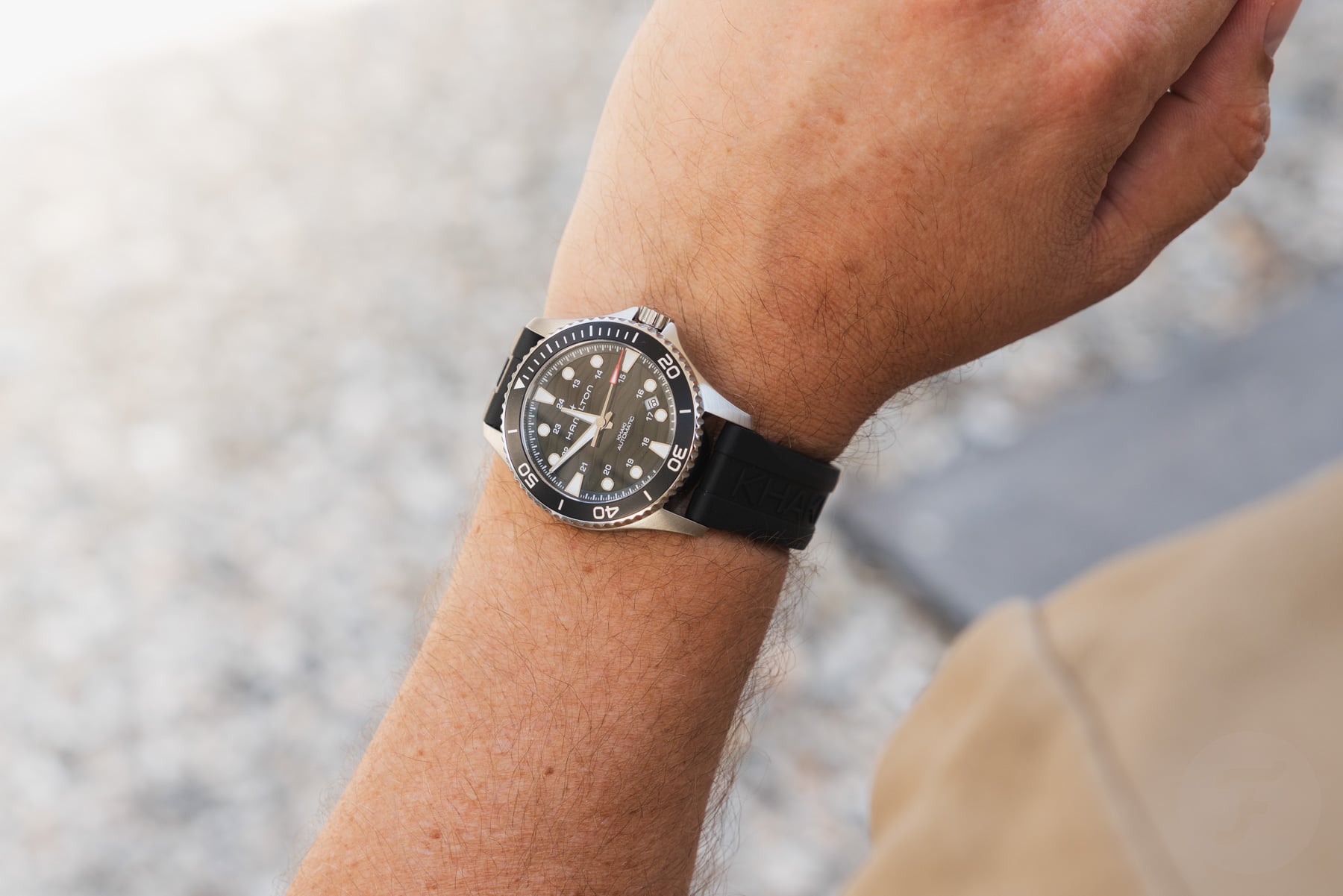 Hamilton Khaki Navy Scuba Auto on wrist
