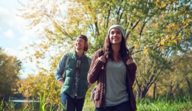 Couple hiking in the woods
