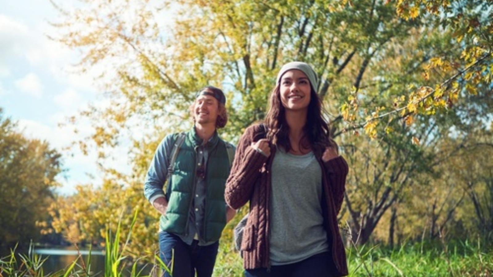 Couple hiking in the woods